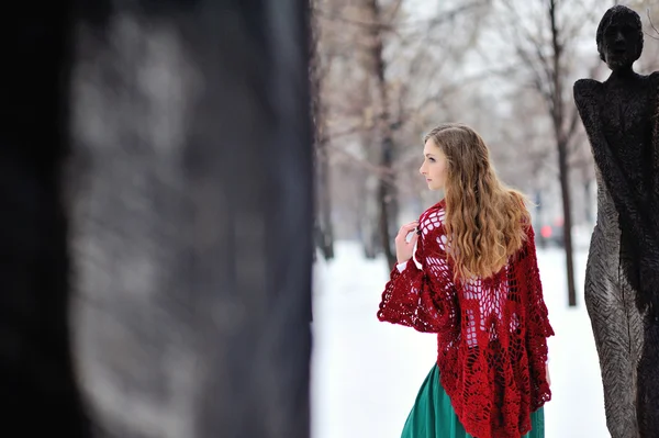 Jolie fille dans le parc d'hiver — Photo