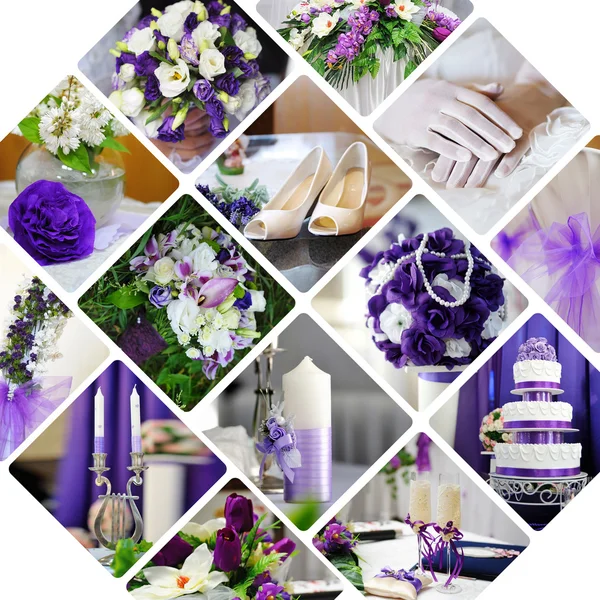 Collage of wedding photos in purple style — Stock Photo, Image