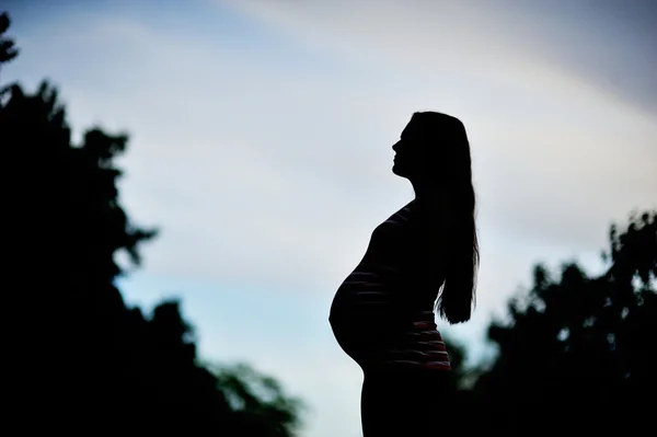 Vackra gravid kvinna avkopplande utanför — Stockfoto