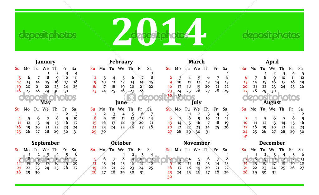 Vector calendar 2014 in English