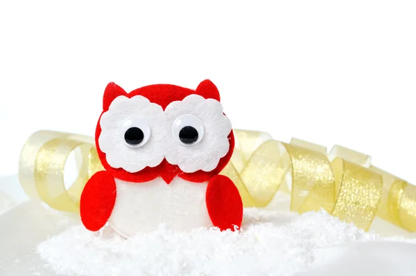 Christmas toy owl and ribbon — Stock Photo, Image