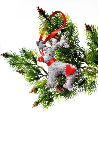Christmas Tree Holiday Ornament Hanging from a Evergreen Branch — Stock Photo, Image