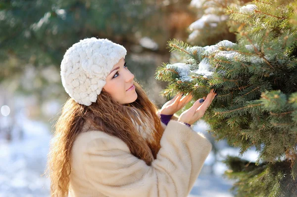 Beautiful girl on the street in winter — Stock Photo, Image