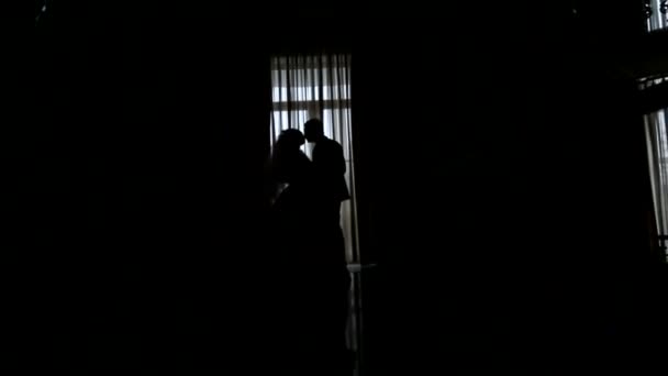 Silhouettes de la mariée et le marié sur le fond d'une fenêtre — Video