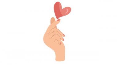 Mini Love Heart el işareti, sevgililer günü için aşk sembolü duruşu. Beyaz arkaplanda tam HD video canlandırması