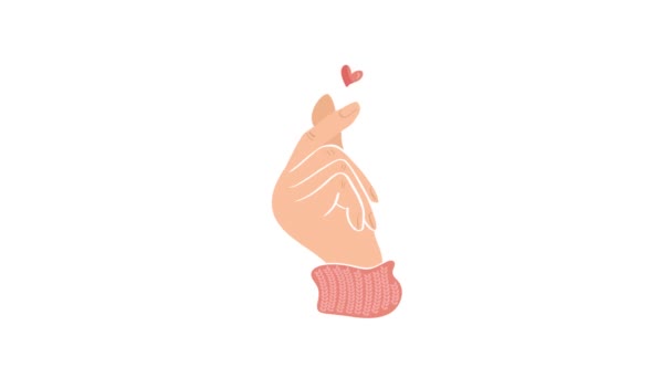 Міні любові Серцевий палець жест руки, любов символ тренд пози для дня валентинки. Full HD відео анімація на білому тлі — стокове відео