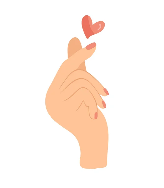 Vektor-Doodle der Hand zeigt Herz mit Fingern Geste Mini-Liebe. Farbe Handgezeichnete Illustration Herbst. Liebe Valentinstag Konzept — Stockvektor