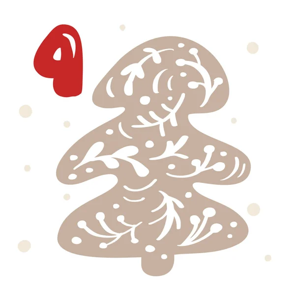İskandinav köknar ağacının kış illüstrasyonu. Noel arifesi takvimine göre Noel 'den 25 gün önce, 4 gün. Sevimli İskandinav el çizimi — Stok Vektör