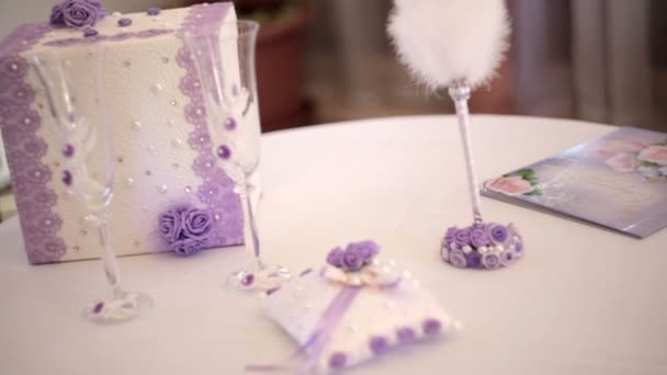 Wedding decor items on the table — Stock Video