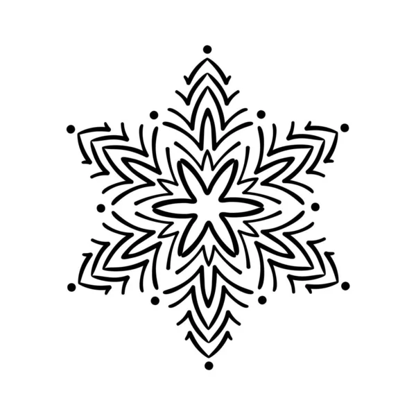 Copo de nieve Navidad caligrafía dibujado a mano icono vectorial en estilo plano de moda aislado sobre fondo blanco. Ilustración icono de nieve de Navidad — Vector de stock