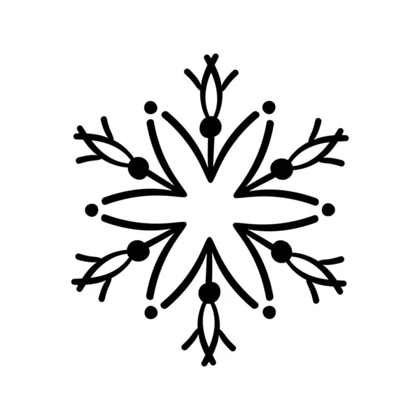 Calligraphic hand drawn vector snowflake. Christmas icon in trendy flat style isolated on white background. Xmas snow icon illustration — Stock Vector