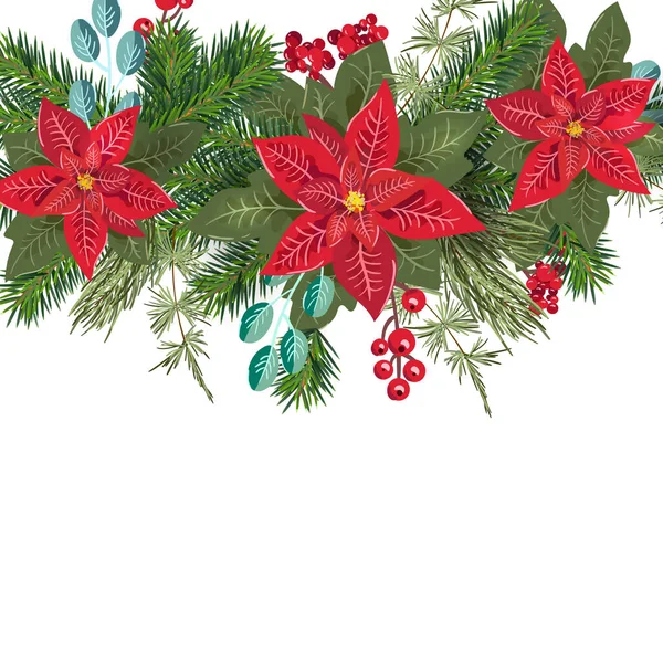Рождественский векторный цветочный композиция венок с зимними ветками конуса и ягодами. Современный дизайн для праздничных открыток плакат, открытка с баннером, печать упаковки открытки — стоковый вектор
