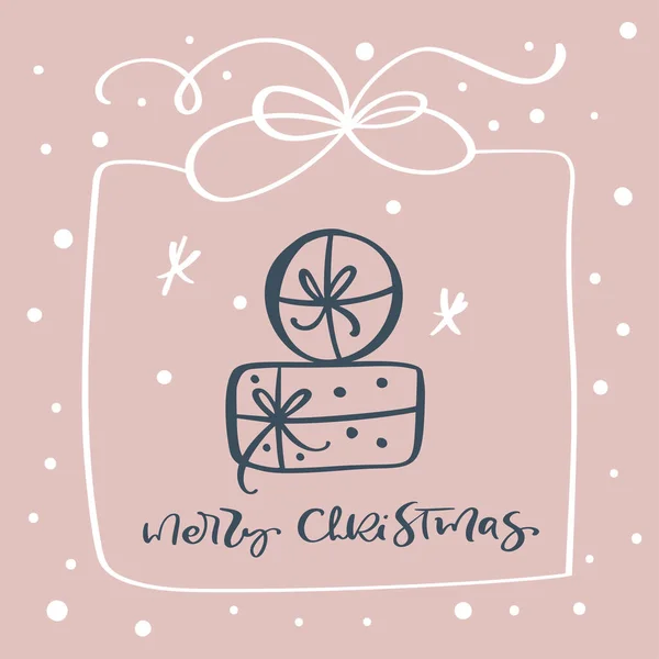 Tarjeta de felicitación Feliz Navidad vector caligrafía texto y Navidad doodle elementos escandinavos para las vacaciones de invierno Navidad y Feliz Año Nuevo — Vector de stock