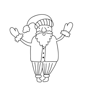 Komik çizgi film vektörü Monoline Santa Claus. Noel ve Yeni Yıl posterleri, hediye etiketleri ve etiketleri için el çizimi illüstrasyon