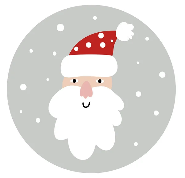 Visage souriant du Père Noël dessiné à la main. Fun Joyeux Noël illustration pour carte de vœux, sac isolé sur fond gris avec neige — Image vectorielle