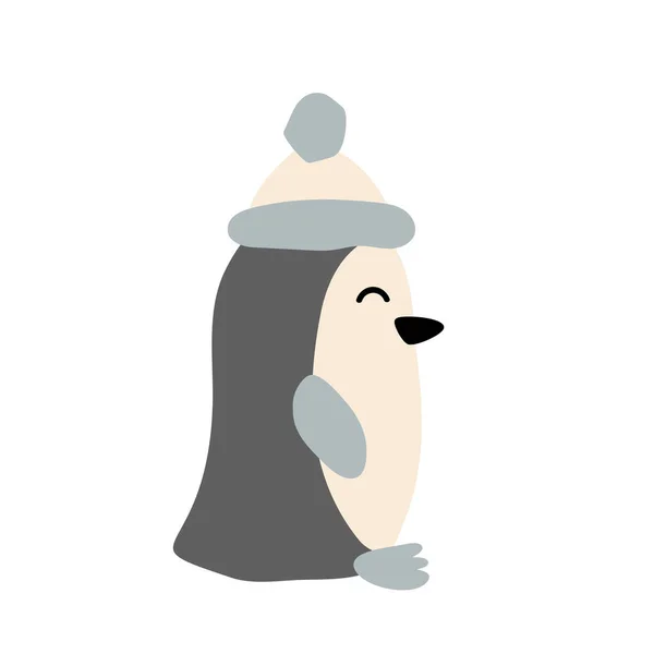 Leuke kerst vector hand getekend Scandinavische winter pinguïn in hoed afbeelding in profiel. Leuke illustratie voor babykleutert-shirt, kinderkleding, uitnodiging. Eenvoudig kinderontwerp — Stockvector