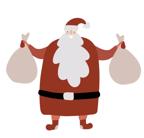 Χέρι που διάνυσμα διασκέδαση Άγιος Βασίλης με τσάντες στα χέρια του με πολλά δώρα έκπληξη Καλά Χριστούγεννα φορά. Baby Illustration ευχετήρια κάρτα σύγχρονη τυπογραφία απομονωμένη — Διανυσματικό Αρχείο