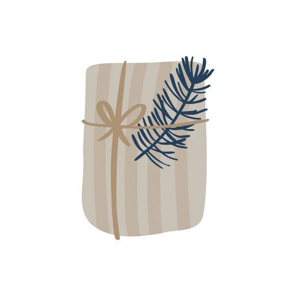 İskandinav hediye kutusunun dallı basit bir el çizimi. Güzel Noel çizimi. Tatil elementi Yeni Yıl, Doğum günü — Stok Vektör