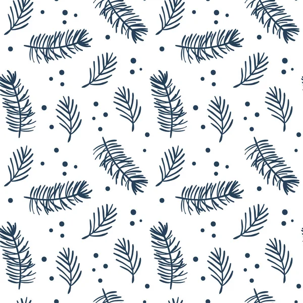 Patrón de Navidad sin costuras con ramas de pino, estrellas y copos de nieve. Ilustración vectorial escandinava. Lindos niños invierno fondo escandinavo. Para tela de tela para niños — Vector de stock