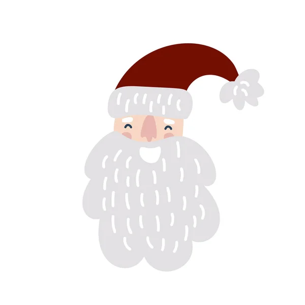 Handgezeichnete Vektor skandinavischen Weihnachtsmann lächelndes Gesicht. Spaß Frohe Weihnachten Illustration für Grußkarte, Tasche isoliert auf weißem Hintergrund — Stockvektor