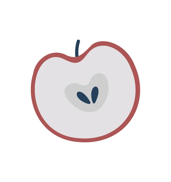 Şirin İskandinav dilinde yarım kırmızı elma ve beyaz siluet. Dekorasyon ve herhangi bir tasarım için düz stil. Meyve hakkında vektör illüstrasyonu — Stok Vektör
