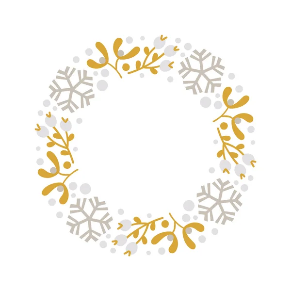 Christmas doodle hand drawn vector wreath floral branch and snowflakes frame for text decoration. Cute Scandinavian style illustration — Stock Vector