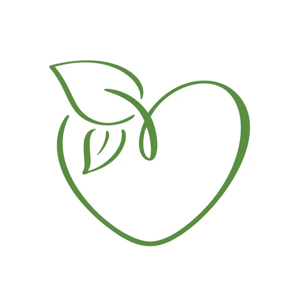 녹색 벡터 심볼 모양 과 두 개의 잎. 생태, 채식 허브 건강 또는 자연 관리 개념 유기 로고 디자인에 사용 할 수있습니다. — 스톡 벡터