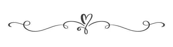 ヴィンテージフラワーベクトル分割バレンタインデー手描きブラックカリグラフィックハート。書道休日のイラスト。バレンタイン要素をデザインする。ウェブ、結婚式のためのアイコンの愛の装飾 — ストックベクタ