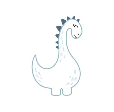 Şirin bebek dinozor vektör izi. Çocuk tişörtü, çocuk giyimi, davetiye, basit İskandinav çocuk tasarımı.