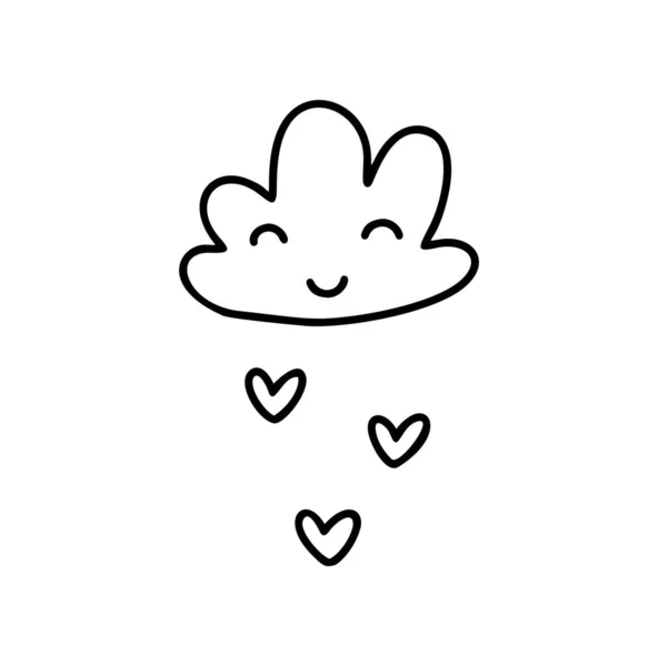 Specializovaní roztomilý mrak se srdíčky. Valentinky den ručně tažené ikona vektor. Holiday doodle skica Design prvek valentine. láska výzdoba pro web, svatbě a tisku. Izolované ilustrace — Stockový vektor