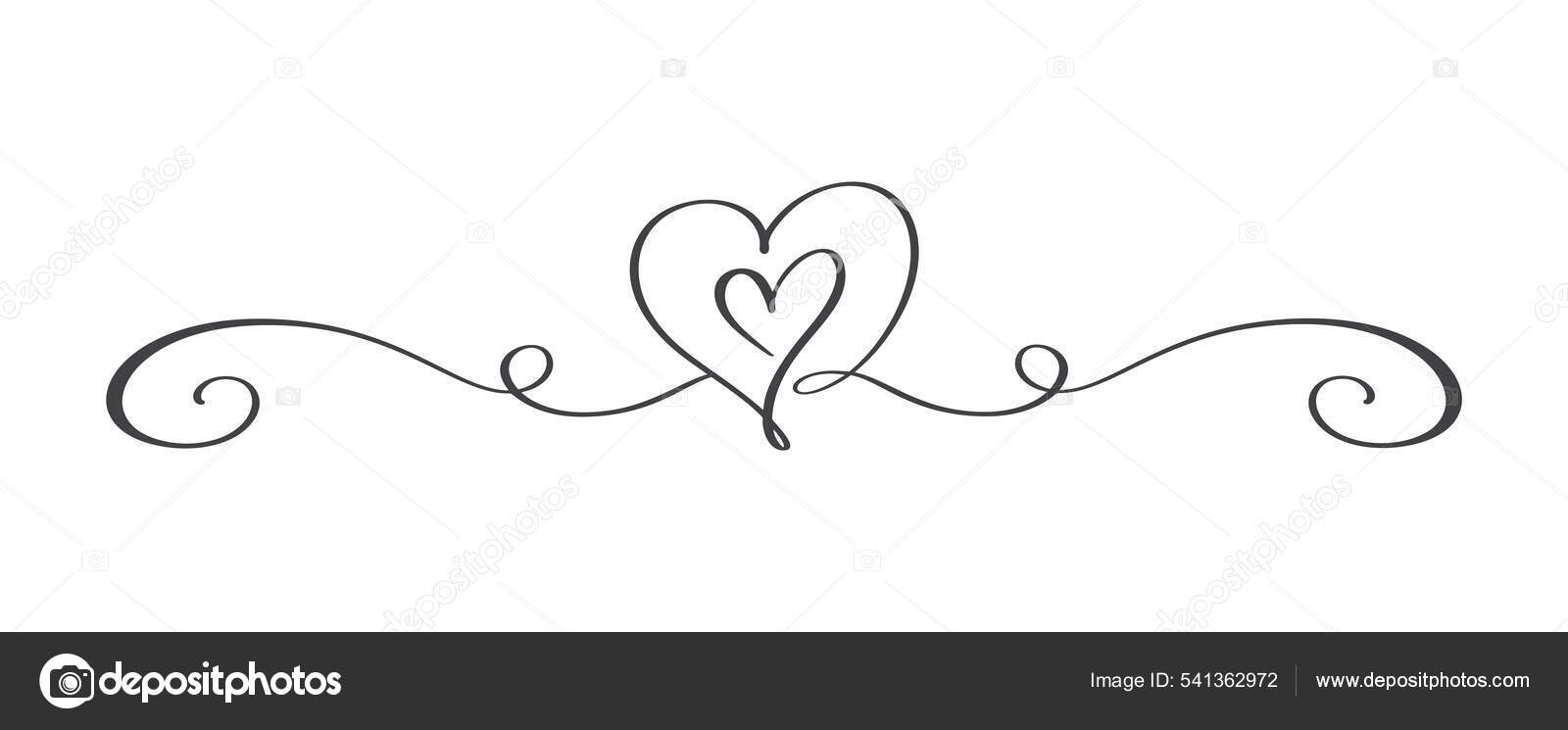 Vintage Flourish Vector divider Valentines Day Hand Drawn Black  Calligraphic Heart. 콜리 그래피 홀리데이 삽화. 발렌타인데이를 디자인 해. 사기꾼은 웹 과 결혼식을 좋아하지 스톡 벡터  - ©timonko 541362972, image size:1600x745