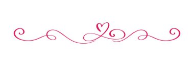 Kırmızı Vintage Flourish Vektör Bölümü Sevgililer Günü Eli Siyah Kaligrafi İki Kalp Çizdi. Kaligrafi, tatil illüstrasyonu. Tasarım sevgililer günü elemanı. Web ve düğün için simge aşk dekoru