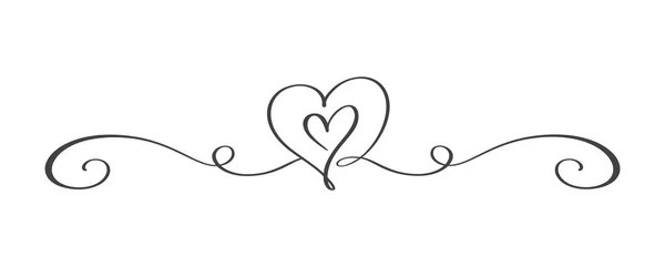 Vintage Flourish Divisor vectorial Día de San Valentín dibujado a mano Negro Caligrafía Corazón. Caligrafía Ilustración de vacaciones. Elemento de San Valentín de diseño. Icono amor decoración para web, boda — Vector de stock