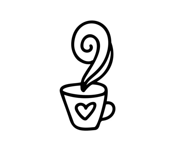 Romantic calligraphy monoline vector Heart on mug love sign. Hand drawn icon of valentine day. Concepn symbol for t-shirt, greeting card, poster wedding. Design flat element illustration — Stok Vektör