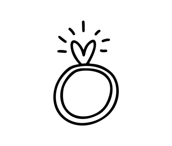 Cute vector wedding ring with heart monoline icon. Valentines Day element. Doodle graphic design symbol. Simple love valentine sign for web, mobile app, info graphic — Διανυσματικό Αρχείο