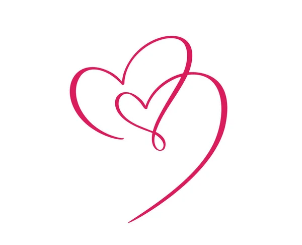 Каліграфія Червона ікона двох закоханих серце. Рука намальована логотип вектор День валентина. Декор для вітальних листівок, кухоль, фото накладки, футболка для друку, флаєр, дизайн плакатів — стоковий вектор