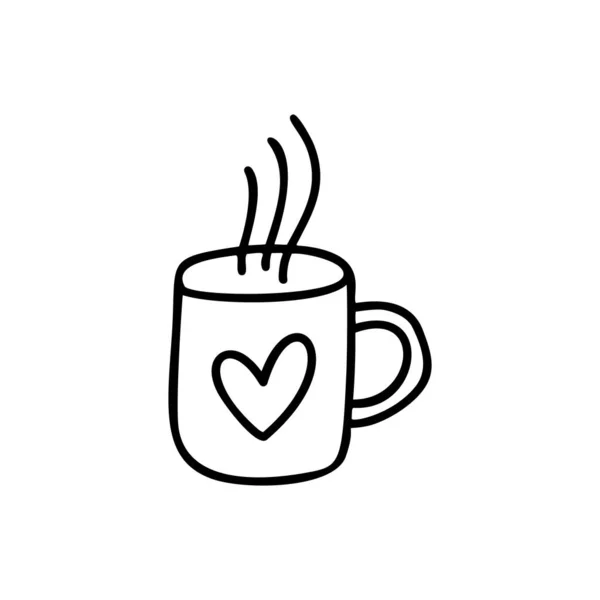 Taza de café o té icono de la monolina con corazón. Amor simple diseño plantilla vector. Cartel romántico de San Valentín o tarjeta de felicitación — Archivo Imágenes Vectoriales