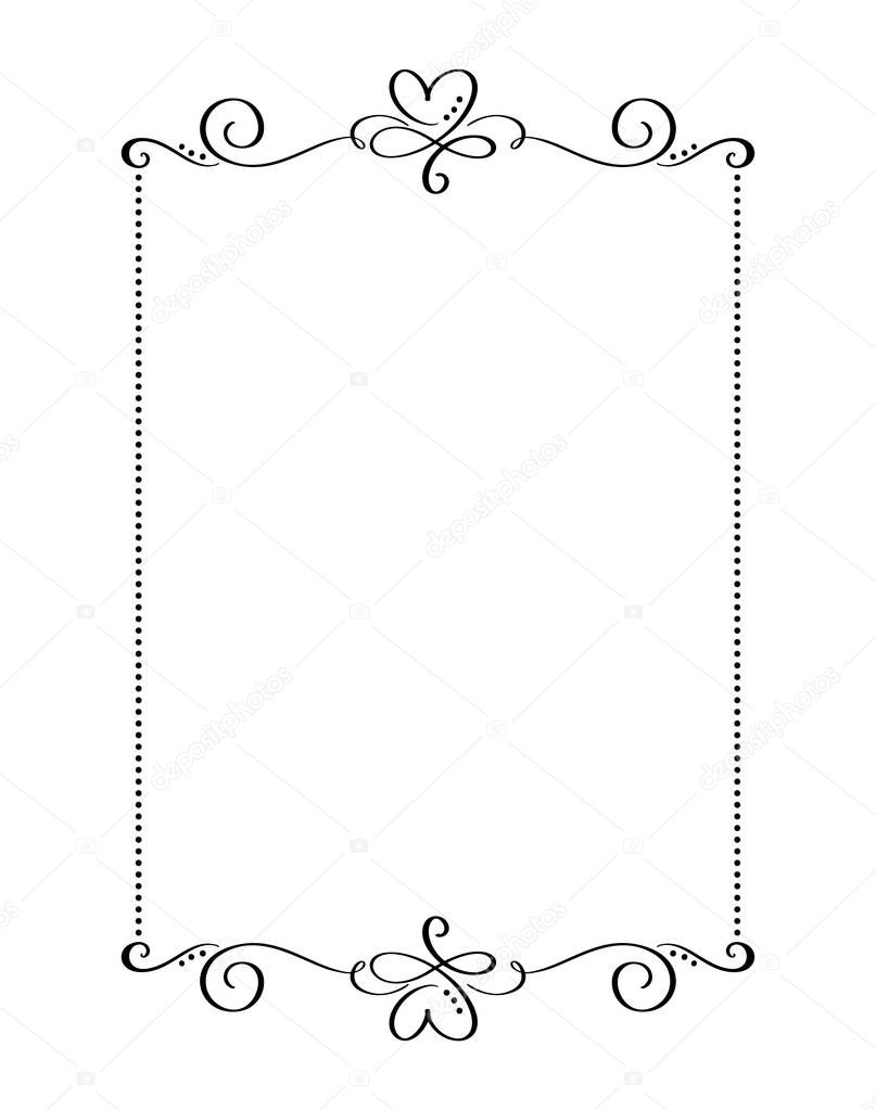 Calligraphy vector ornamental decorative frame with heart. Valentine Day ornament for decoration, design of wedding invitation, love romantic greeting card