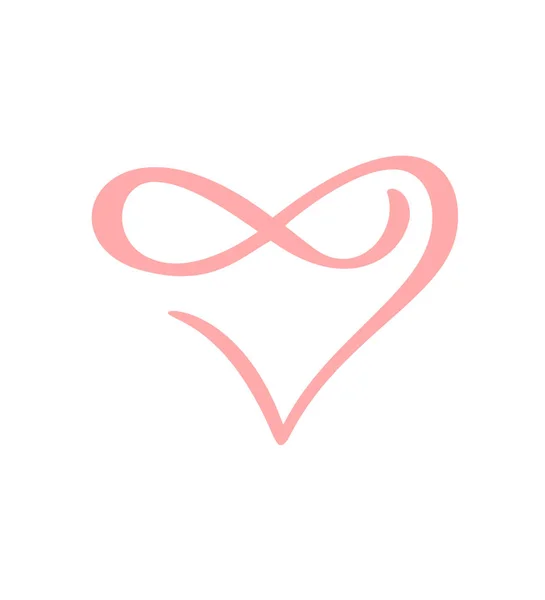 Pink Heart teken Oneindigheid liefde voor altijd logo Vector. Romantisch symbool verbonden join, passie en bruiloft. Sjabloon voor t-shirt, kaart, poster. Ontwerp plat element van Valentijnsdag illustratie — Stockvector