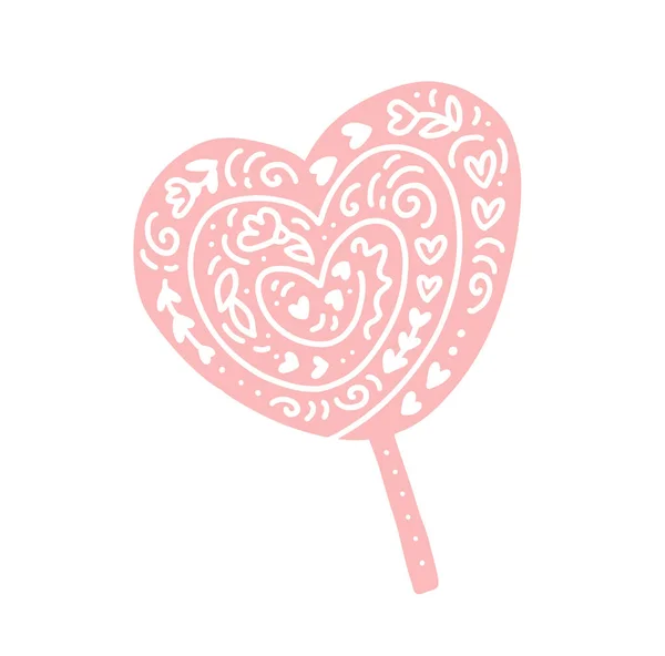 Sweet Heart Shaped Lollipop Candy Pink Love 는 배경 이 화려하다. 간단하게 손으로 하트 벡터 그림을 그렸다. As Wall Art, Valentine Gift Card, Poster or Invitation — 스톡 벡터