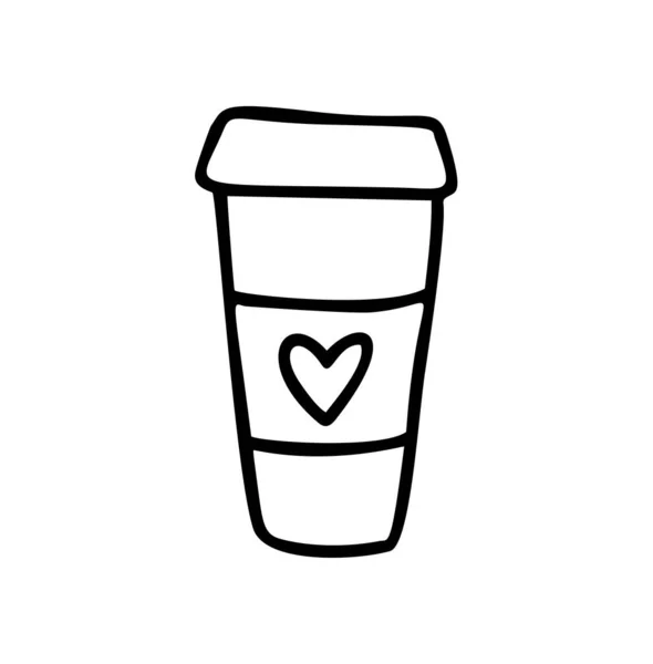 Taza de café dibujado a mano con el icono del amor vector del corazón para el Día de San Valentín. Elemento para el concepto móvil y el diseño web. Valentín con forma de cerradura. Símbolo, logo gráfico de ilustración — Archivo Imágenes Vectoriales