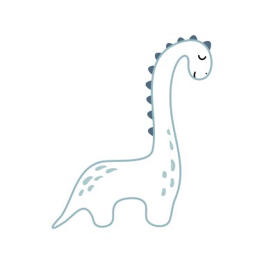 Şirin bebek eli çizilmiş dino. Çocuk tişörtü, çocuk giyimi, davetiye, basit İskandinav çocuk tasarımı.