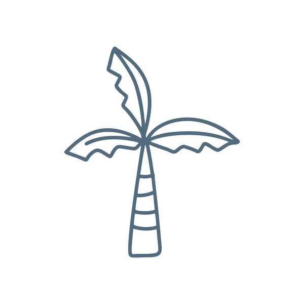 Monoline doodle line palm tree illustration in ageminbird vector style. 손으로 그린 아이콘. 하얀 배경에 그림을 그리는 귀여운 아이들 — 스톡 벡터