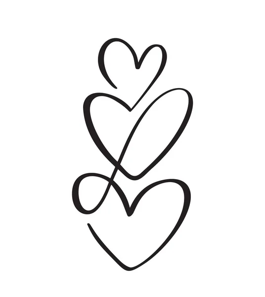 Sevgililer Günü için üç aşk kalbi. Aile kavramı. El yapımı vektör el yazısı. Tebrik kartı, fotoğraf kaplamaları, tişört baskısı, poster tasarımı için dekor — Stok Vektör