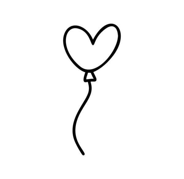 Svart isolerad monolin kontur ikon av hjärtform ballong på vit bakgrund. Linjeform av hjärtballong. Alla hjärtans dag design för textil, mugg, kläder — Stock vektor