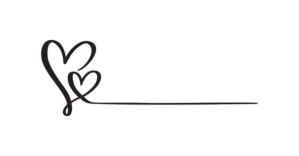 Amor vector icono garabato dos corazones y la línea de texto. Logotipo de San Valentín dibujado a mano. Decoración para tarjeta de felicitación, boda, etiqueta, superposición de fotos, impresión de camiseta, folleto, diseño de póster — Archivo Imágenes Vectoriales