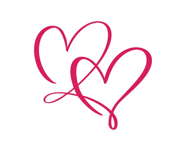 레드 캘리 그래 피는 연인의 가슴 아이콘이다. 손으로 그린 로고 벡터 발렌타인 데이입니다. 인사말 카드, 머그 포토 오버레이, 티셔츠 프린트 플라이어, 포스터 디자인 — 스톡 벡터