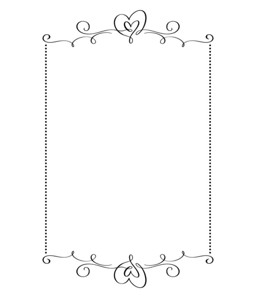 Caligrafía vector rectangular marco ornamental con corazones. Adorno decorativo de San Valentín para el texto de decoración, diseño de la invitación de boda, tarjeta de felicitación romántica del amor — Vector de stock