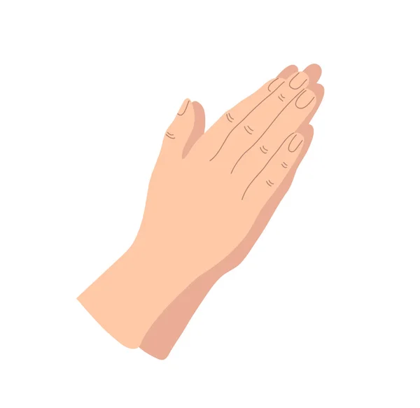 Les mains priantes dessinées en simple illustration d'icône de ligne avec la peau colorée sur le style plat. Le concept de prière — Image vectorielle