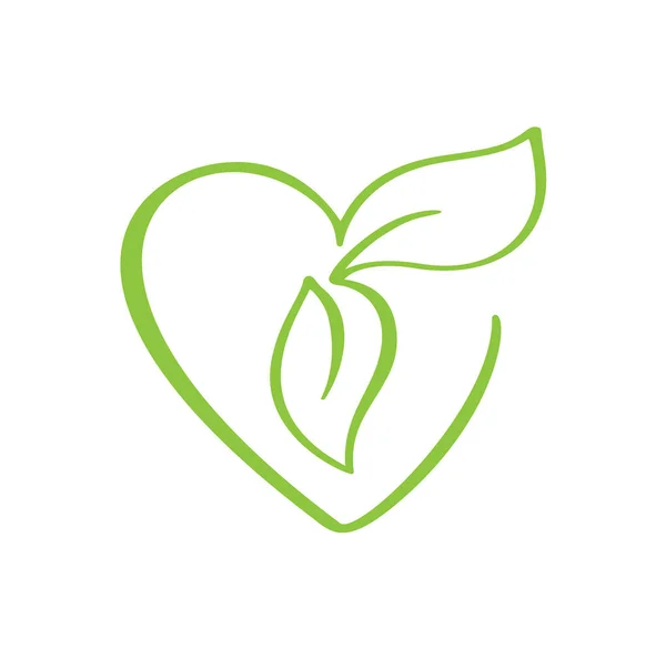 Icône vectorielle verte forme de coeur et feuille. Peut être utilisé pour les soins de santé à base de plantes éco, végétalien ou concept de soins de la nature logo biologique — Image vectorielle